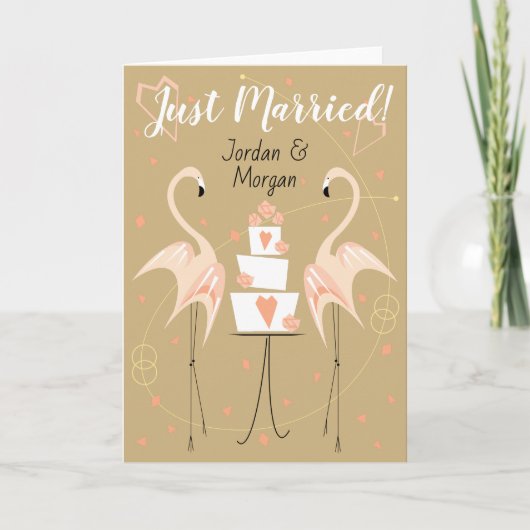 Flamingo Wedding Just Married Names Kaart (Voorkant)