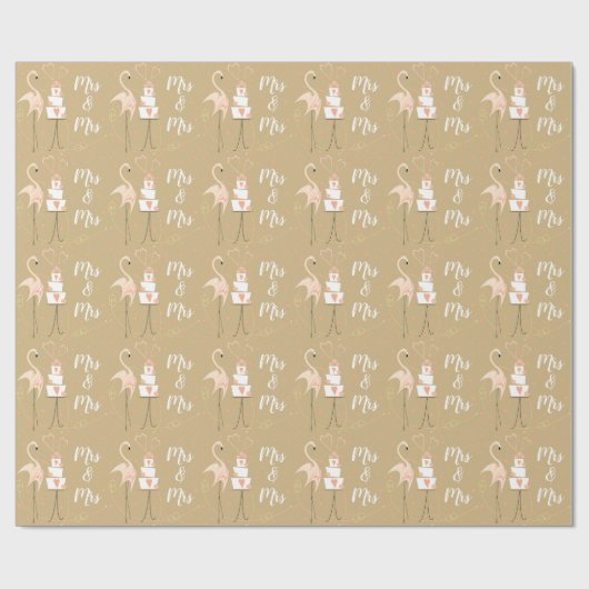 Flamingo Wedding Mrs. & Mrs. inpakpapier (Vlak)