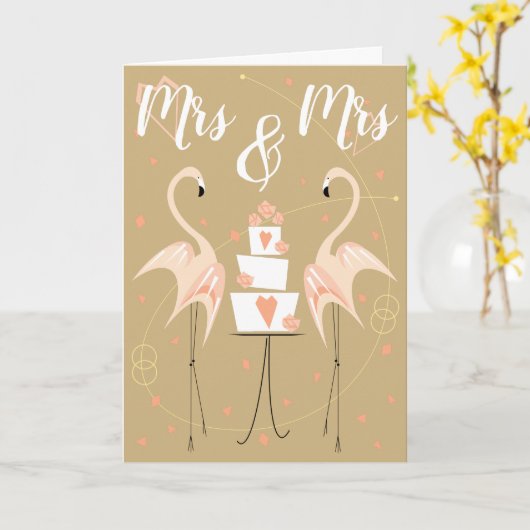 Flamingo Wedding Mrs. & Mrs. Kaart (Gele Bloem)