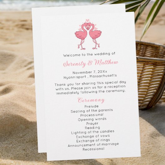 Flamingo Wedding Program Tropical Hawaiian Beach