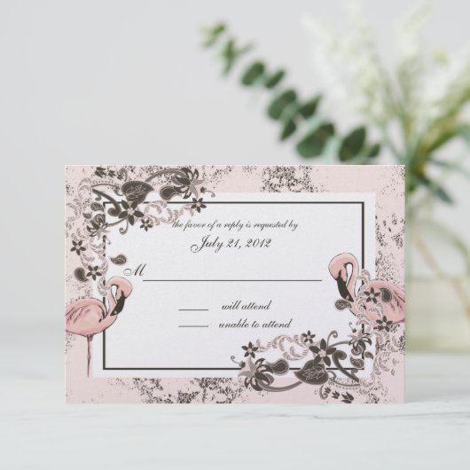 Flamingo Wedding Response RSVP Kaartje (Staand voorkant)