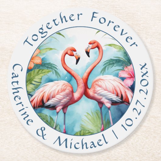 Flamingo Wedding Ronde Kartonnen Onderzetter (Voorkant)