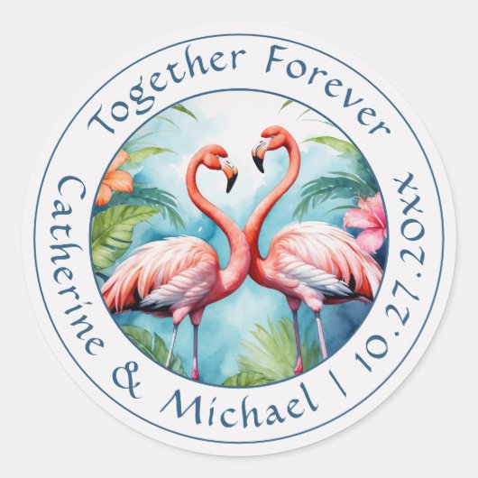 Flamingo Wedding Ronde Sticker (Voorkant)