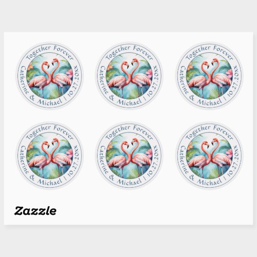 Flamingo Wedding Ronde Sticker (Vel)