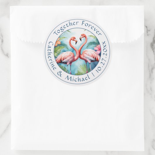 Flamingo Wedding Ronde Sticker (Tas)