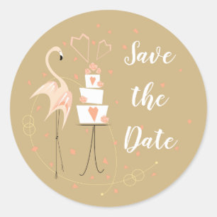 Flamingo Wedding Save the Date Round Classic Round Ronde Sticker