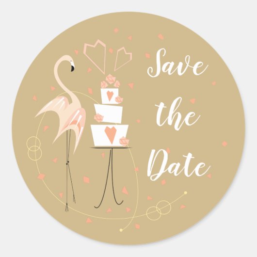 Flamingo Wedding Save the Date Round Classic Round Ronde Sticker (Voorkant)