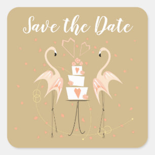 Flamingo Wedding Save the Date Square Stic Vierkante Sticker