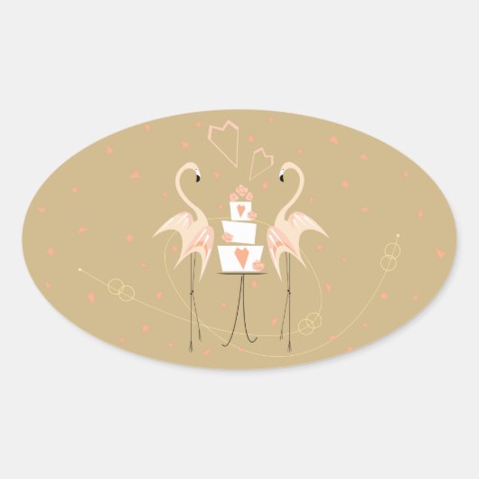 Flamingo Wedding sticker oval (Voorkant)