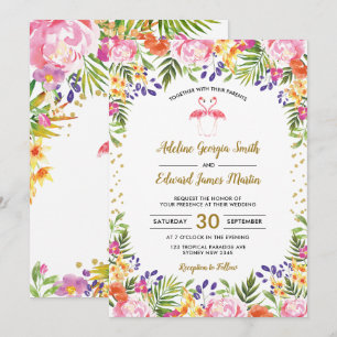 Flamingo Wedding Tropische Bloemen Palm Bladeren G Kaart