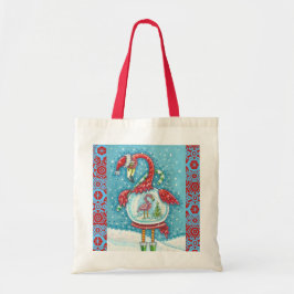 FLAMINGO WHITE CHRISTMAS SNOWGLOBE BUDGET CANVAS T TOTE BAG