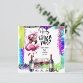 Flamingo Wijnliefhebber Verjaardagsfeest Kaart (Staand voorkant)