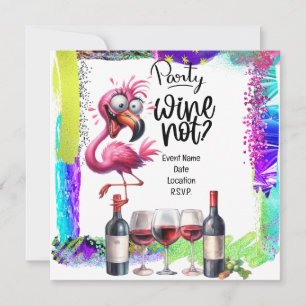 Flamingo Wijnliefhebber Verjaardagsfeest Kaart