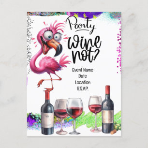 Flamingo Wijnliefhebber Verjaardagsfeestje Aankondigingskaart