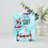 Flamingo wijnliefhebber verjaardagsfeestje briefkaart (Staand voorkant)