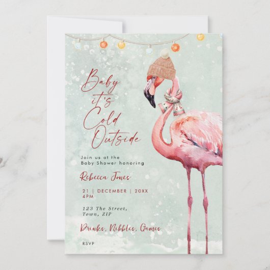Flamingo Winter baby shower Kaart (Voorkant)