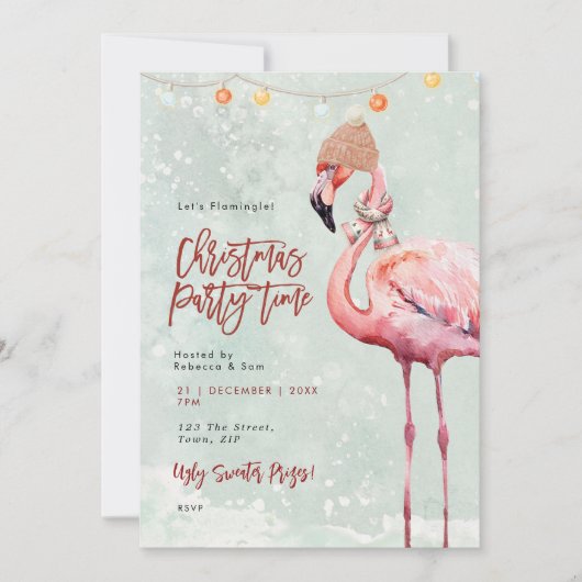 Flamingo Winter Kerstfeest uitnodiging (Voorkant)