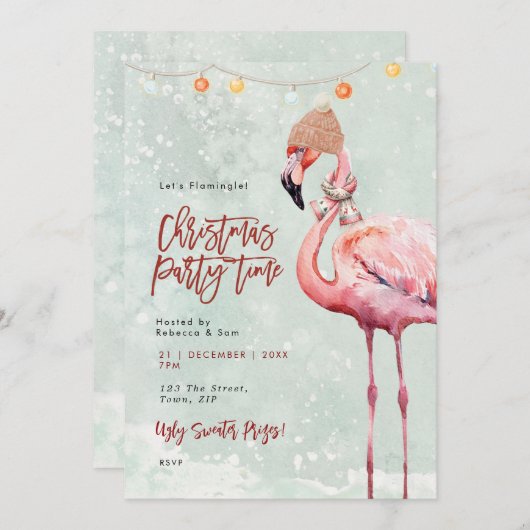 Flamingo Winter Kerstfeest uitnodiging (Voorkant / Achterkant)