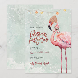Flamingo Winter Kerstfeest uitnodiging