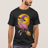Flamingo Witch Riding Broom T-shirt (Voorkant)