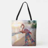 Flamingo With Champagne On a Beach Tote Bag (Voorkant)
