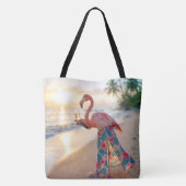 Flamingo With Champagne On a Beach Tote Bag (Achterkant)