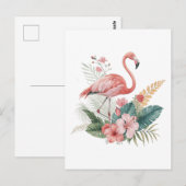 Flamingo With Flowers Briefkaart (Voorkant / Achterkant)