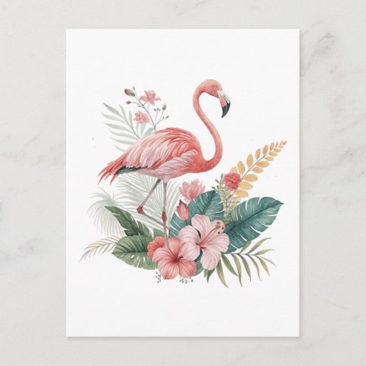 Flamingo With Flowers Briefkaart (Voorkant)