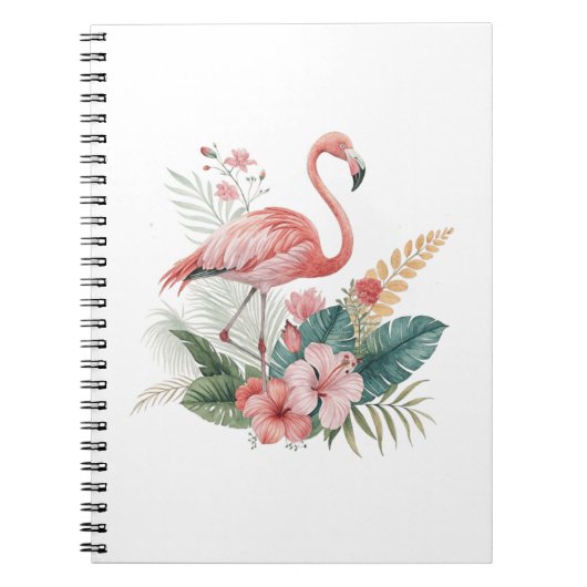 Flamingo With Flowers Notitieboek (Voorkant)