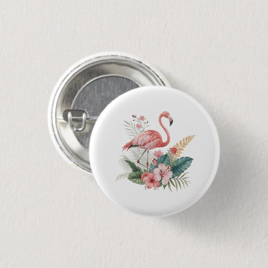 Flamingo With Flowers Ronde Button 3,2 Cm (Voorkant /achterkant)