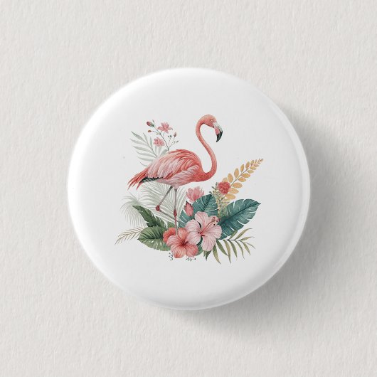 Flamingo With Flowers Ronde Button 3,2 Cm (Voorkant)