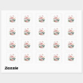 Flamingo With Flowers Vierkante Sticker (Vel)