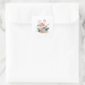 Flamingo With Flowers Vierkante Sticker (Tas)