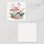 Flamingo With Flowers Vierkante Visitekaartje (Voorkant / Achterkant)