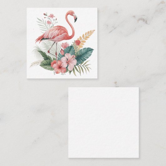 Flamingo With Flowers Vierkante Visitekaartje (Voorkant / Achterkant)
