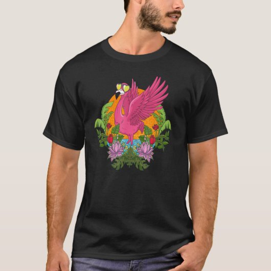 Flamingo With Glasses Love Shape Tropical T-shirt (Voorkant)