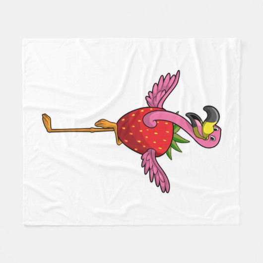 Flamingo with Strawberry Fleece Deken (Voorkant (Horizontaal))