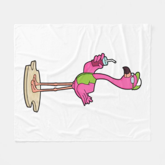 Flamingo with Sunglasses & Cap Fleece Deken (Voorkant (Horizontaal))