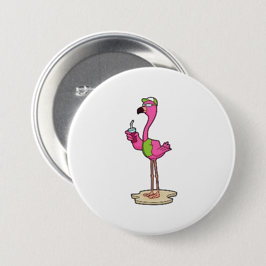 Flamingo with Sunglasses & Cap Ronde Button 7,6 Cm (Voorkant /achterkant)