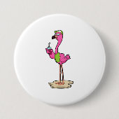 Flamingo with Sunglasses & Cap Ronde Button 7,6 Cm (Voorkant)