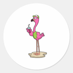 Flamingo with Sunglasses & Cap Ronde Sticker
