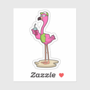 Flamingo with Sunglasses & Cap Sticker