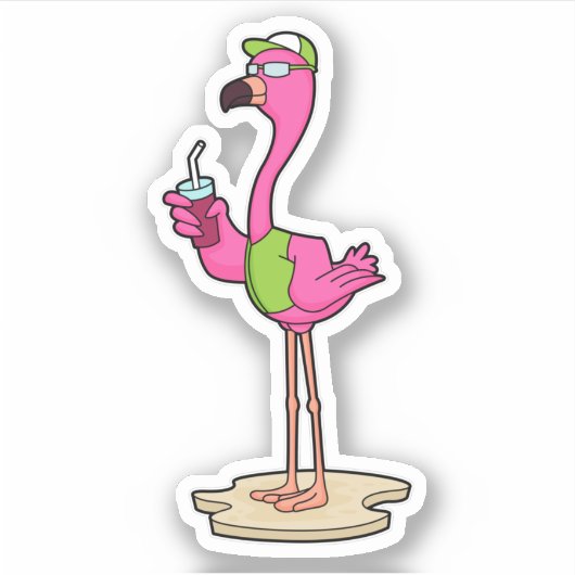 Flamingo with Sunglasses & Cap Sticker (Voorkant)