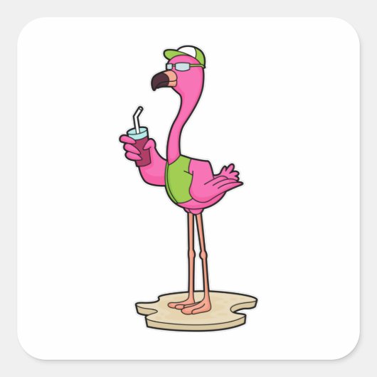 Flamingo with Sunglasses & Cap Vierkante Sticker (Voorkant)