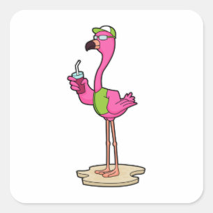 Flamingo with Sunglasses & Cap Vierkante Sticker