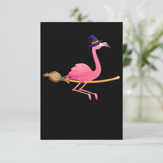 Flamingo Womens Funny Flamingo Witch Halloween Bedankkaart (Staand voorkant)