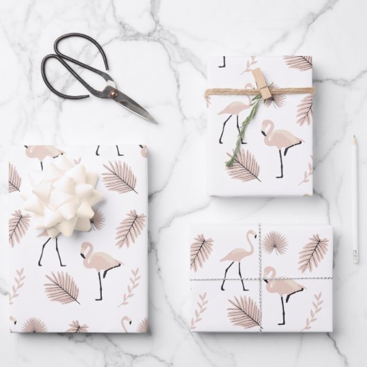 Flamingo Wrapping Paper Flat Sheet Set van 3 (Voorkant)