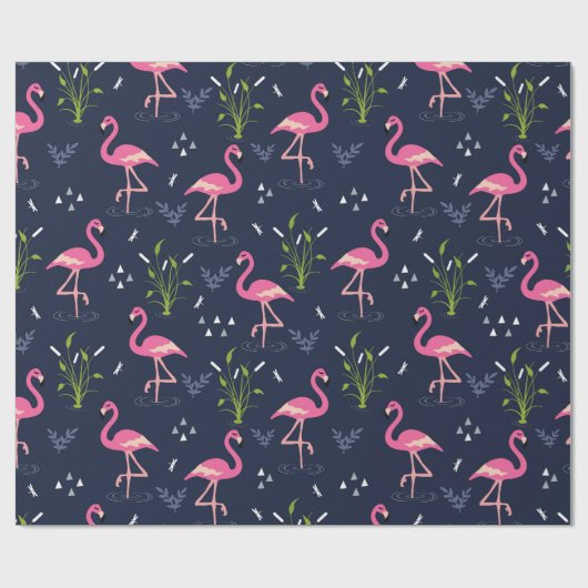 Flamingo Wrapping Paper - Roze Flamingo's op Navy  Cadeaupapier (Vlak)