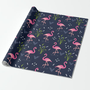 Flamingo Wrapping Paper - Roze Flamingo's op Navy  Cadeaupapier