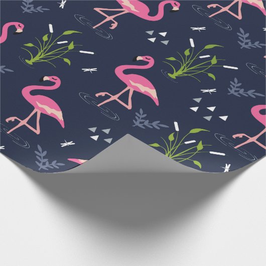 Flamingo Wrapping Paper - Roze Flamingo's op Navy  Cadeaupapier (Hoek)